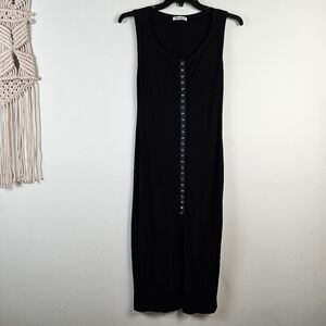 Reformation Snap button down Black Ribbed Sweater dress Large Sleeveless Bodycon